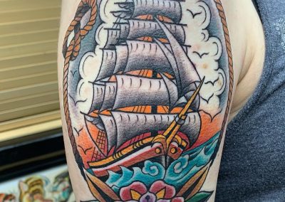 classic ship tattoo traditional tattoo vintage old school tattoo zurich tattoo studio uster tattoo schiff tattoo neotraditional tattoo