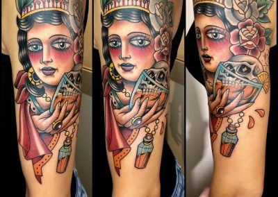 girl head tattoo neotraditional tattoo zürich tattoo uster tattoo studio skull tattoo old school tattoo traditional tattoo